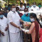 Karti P Chidambaram, on 03.06.2020, distributed essential relief items to the drama artists, nadhaswaram artists, physically challenged and weavers at R.M. Meyyappa Chettiar School at Keelasevalpatti Village.