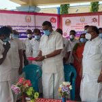 Mr Karti P Chidambaram, MP, Sivaganga, inaugurated the COVID vaccination camp conducted at Arima Higher Secondary School in Pon Amaravathi by Kasi Nattukottai Nagara Chatira Melanmai Kazhagam on 29.05.2021. Together with Mr Karti Chidambaram are Minister Mr Raghupathy, Pudukottai District Collector Mrs Uma Maheswari and the Kazhagam's President Mr Ramasamy.